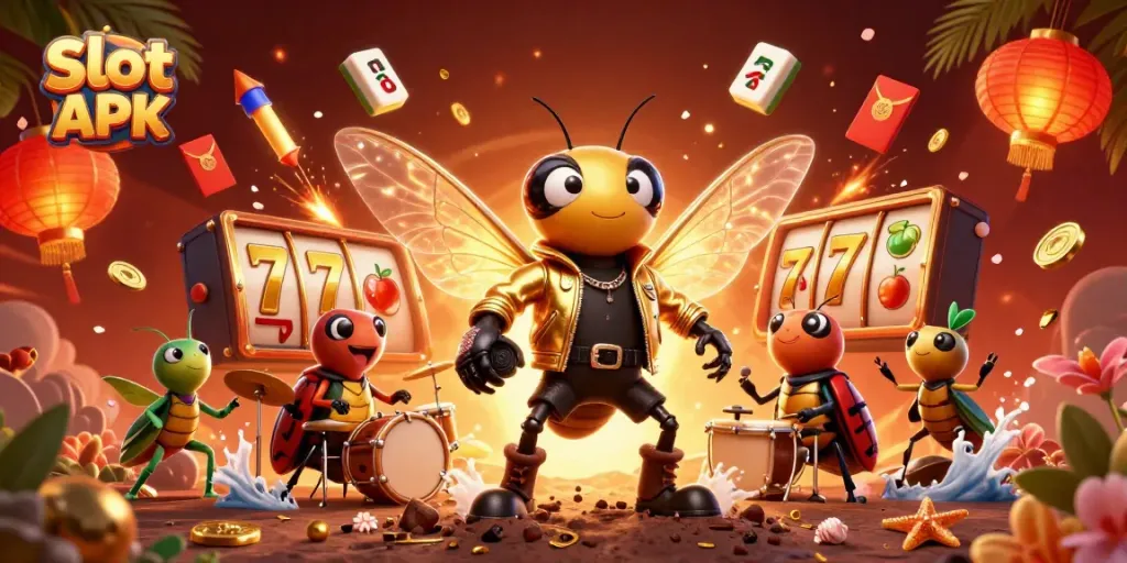 Experience the Slot APK adventure with vibrant characters and dynamic slot game elements.