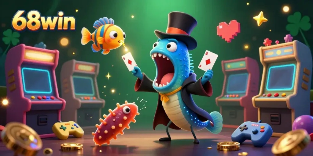 Experience the excitement of 68win with a magical undersea casino illustration featuring vibrant characters and game elements.