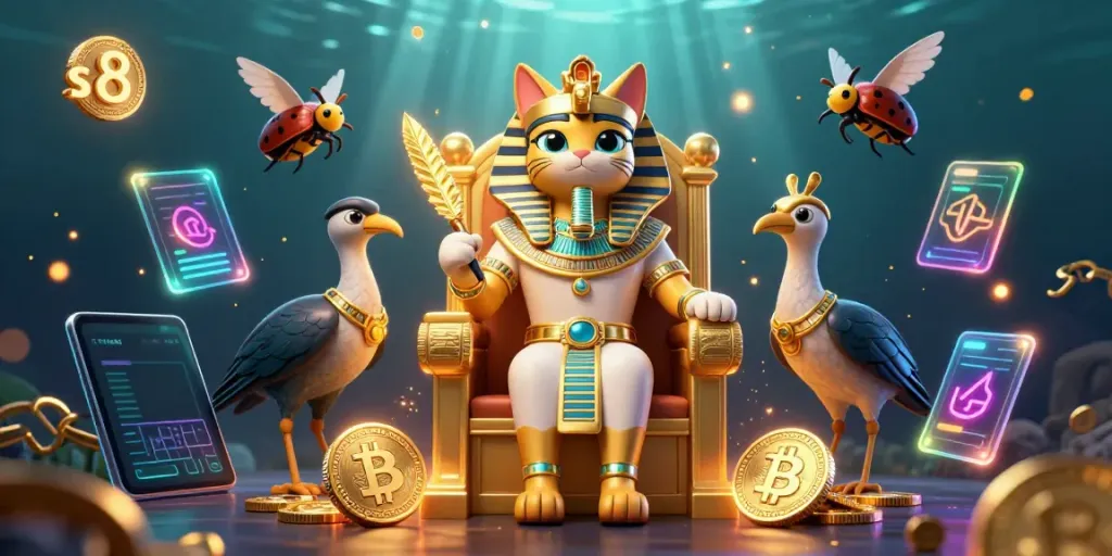 Engage with s8's thrilling gaming world featuring Egyptian cat royalty, Bitcoin, and NFT treasures.