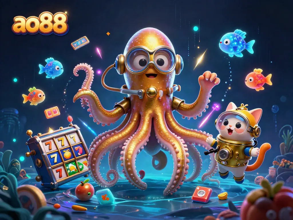 Play slots and maximize wins at ao88 with a vivid kraken and diving cat scene.