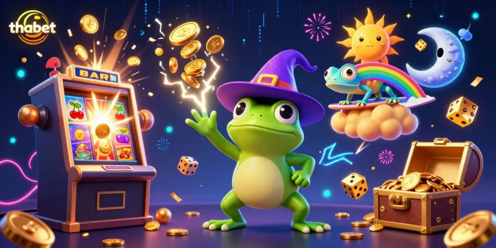 Experience excitement with thabet's vibrant casino world featuring a storm of gold and playful characters.