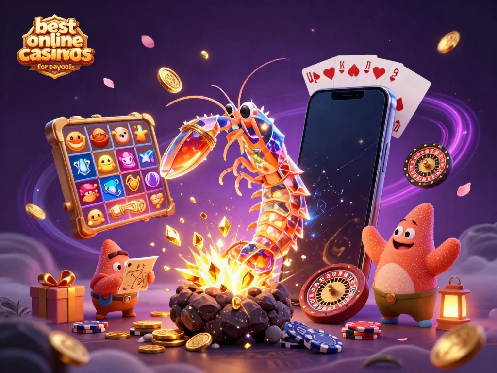 A dynamic scene featuring a galactic samurai mantis shrimp, highlighting the best online casinos for payouts through colorful gambling elements.