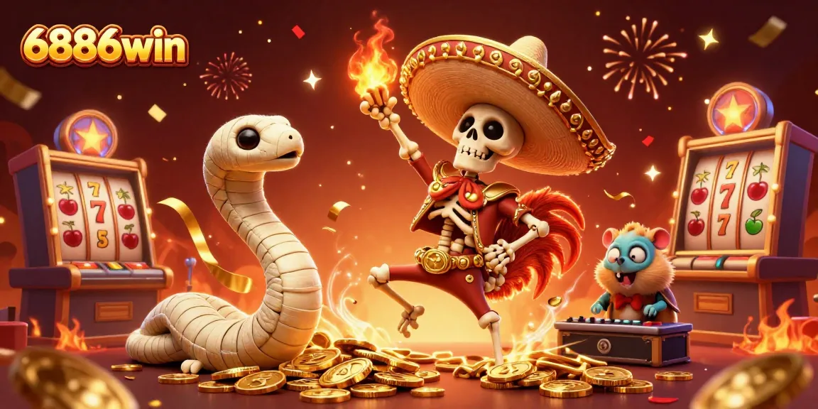 Spin and win with 6886win's dynamic slot adventure featuring vibrant 3D characters and lively casino elements.