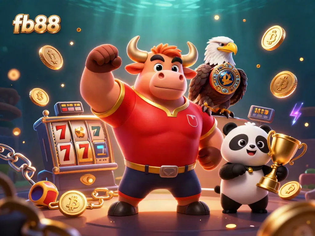 Experience thrilling wins at fb88 with a celebration of gaming, featuring vibrant casino-themed characters and elements.