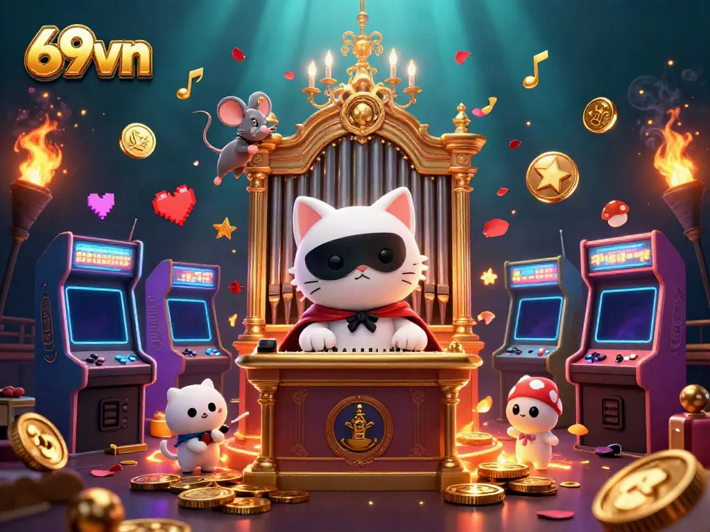 Catch the excitement at 69vn with a vibrant 3D casino scene featuring lively characters and gaming elements.