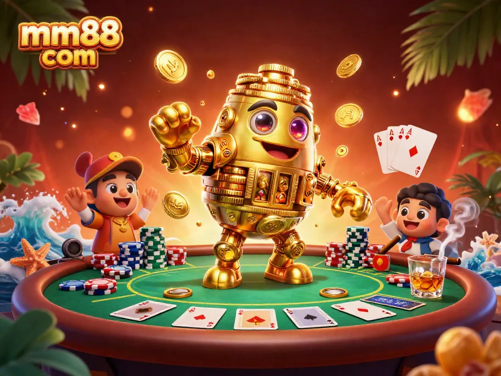 Engage with exciting gameplay at mm88 com featuring a golden golem amid vibrant casino elements