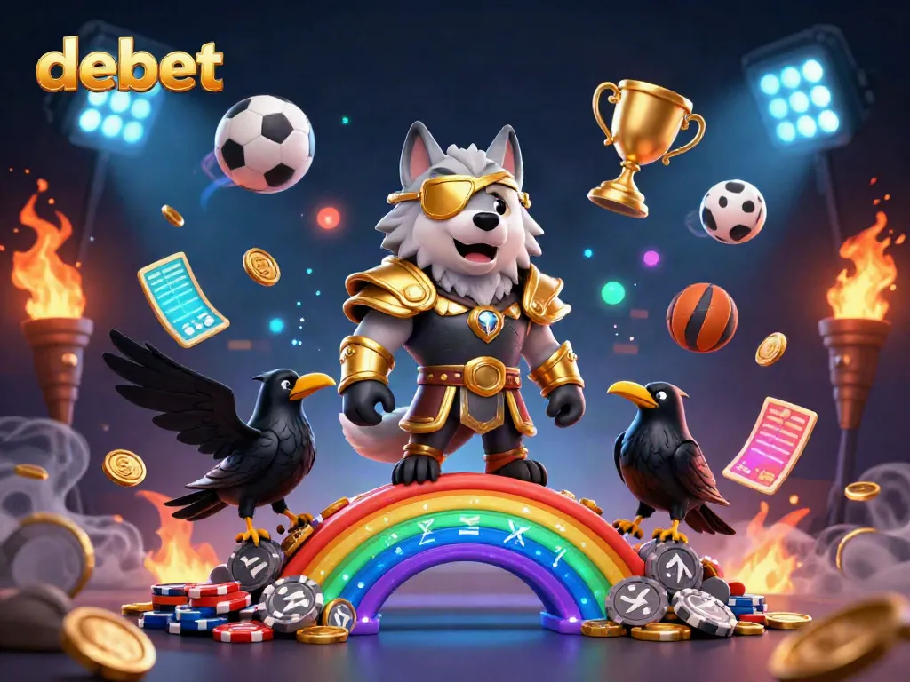 Engage in exhilarating betting experiences with Debet featuring a mythical wolf and ravens on a chip bridge.
