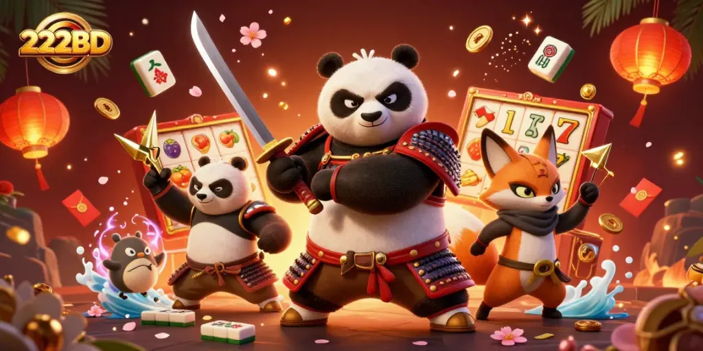 Experience the thrill of slots and jackpots with 222BD in this vibrant scene.