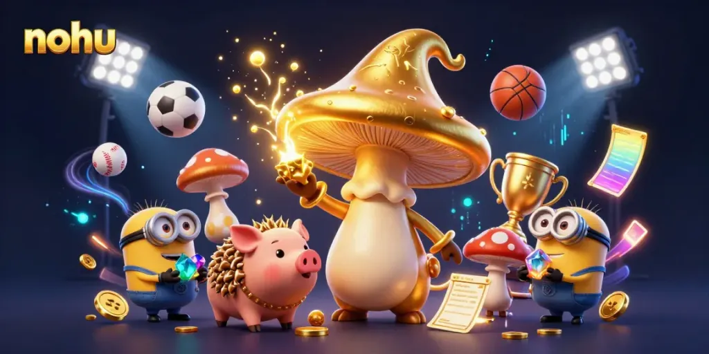 Nohu gamers win with a golden wizard casting magical treasures in a dynamic casino scene.