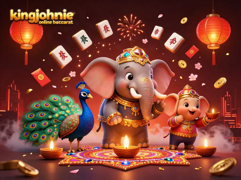 Engage in kingjohnnie online baccarat with vibrant illustrations of cultural elements and casino symbols