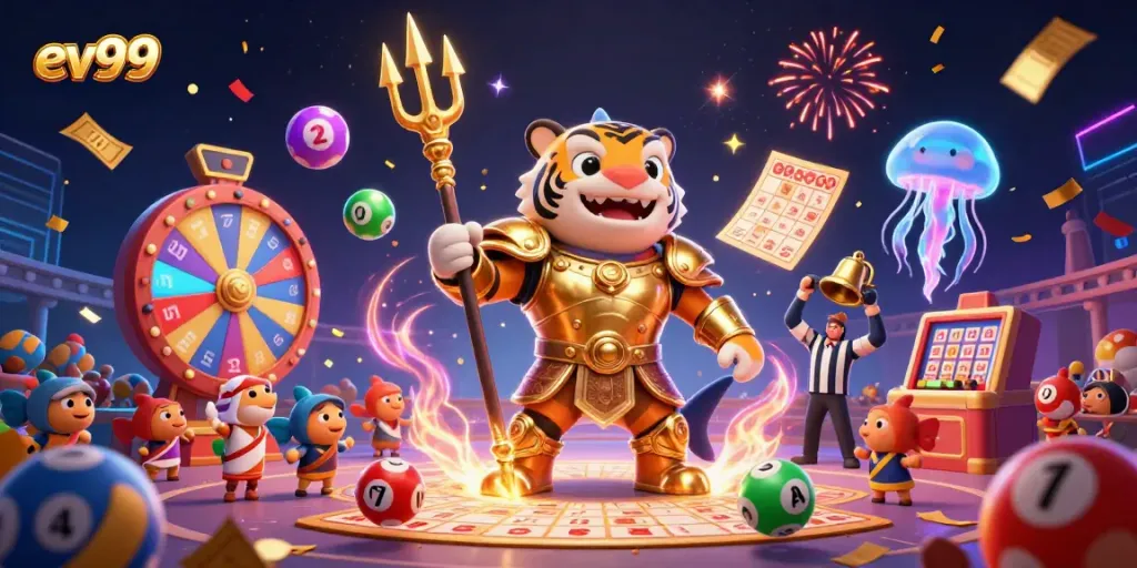 ev99 entertains players with a vibrant underwater jackpot scene of a tiger shark in gladiator armor.