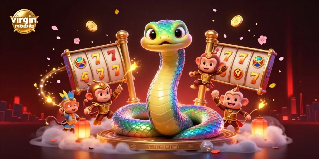 Experience vibrant gameplay with virgin-mobile's 3D cartoon characters amidst a thrilling casino atmosphere.