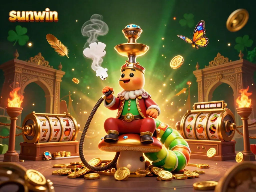 Experience the thrill of sunwin with a vibrant 3D casino scene featuring a whimsical caterpillar master.