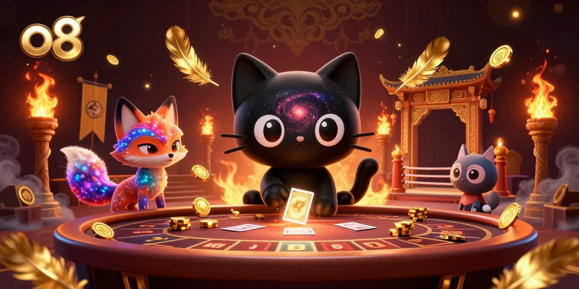 Engage in thrilling gameplay at o8's cosmic casino with animated elements and vibrant characters.