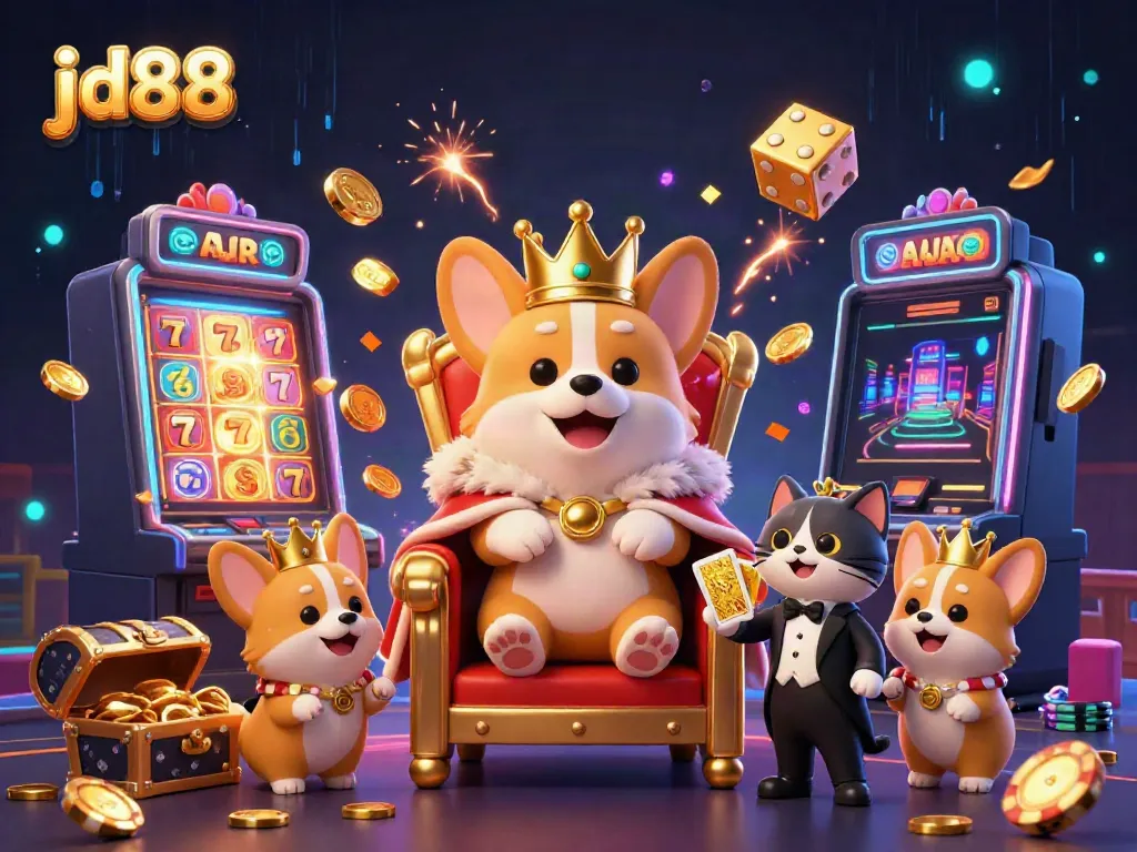 Experience the excitement of jd88 with vibrant casino elements and charming characters in a dazzling scene.