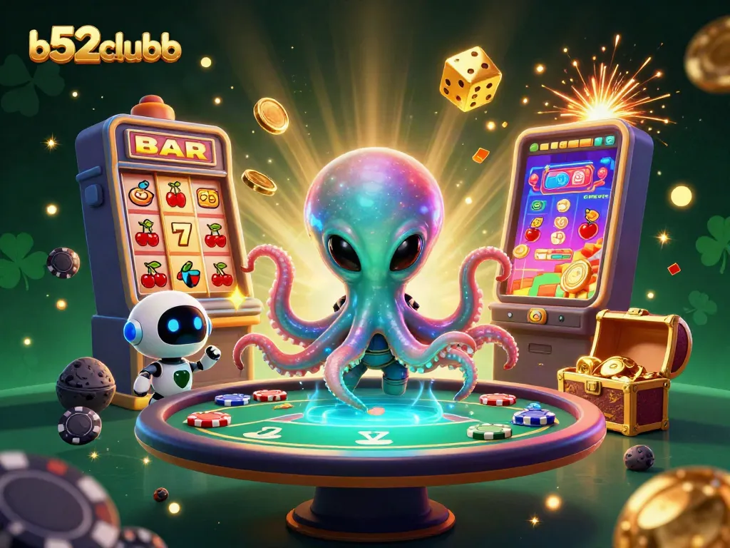 Engage with b52clubb’s vibrant casino scene featuring an alien octopus and jackpot action.
