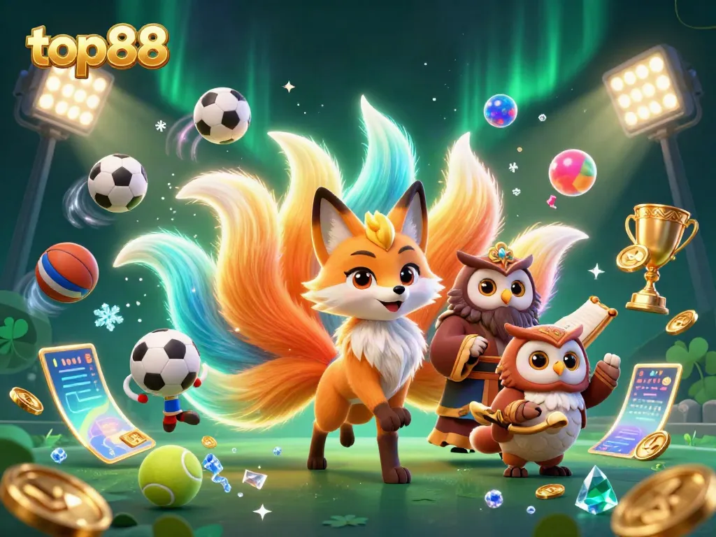 Engage in thrilling gameplay with top88, featuring a colorful nine-tailed fox spirit amidst vibrant casino elements.