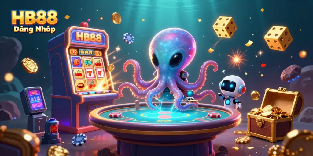 Engage with HB88 Đăng Nhập through a vibrant 3D alien casino scene featuring exciting gameplay elements.