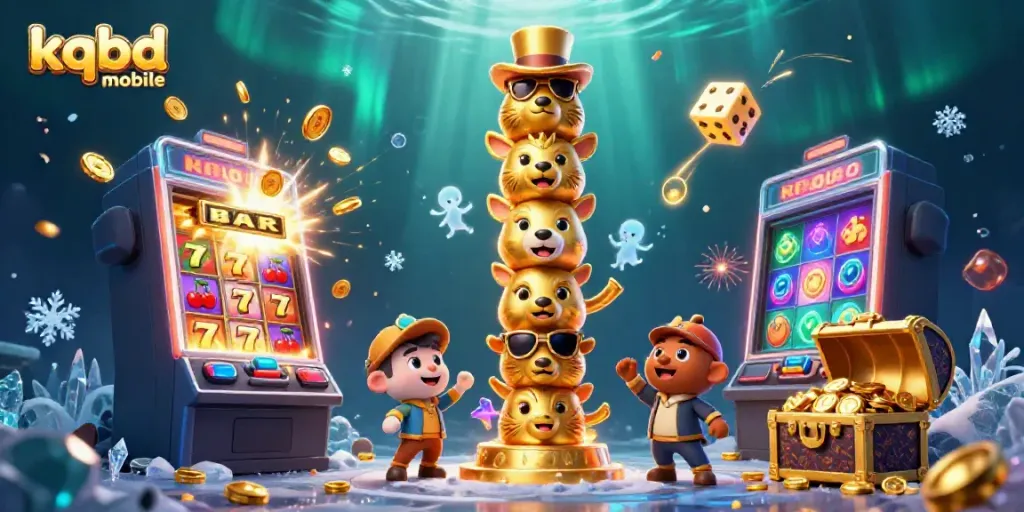 Experience the excitement of kqbd mobile with a vibrant 3D illustration showcasing animated casino elements and colorful gaming accessories.