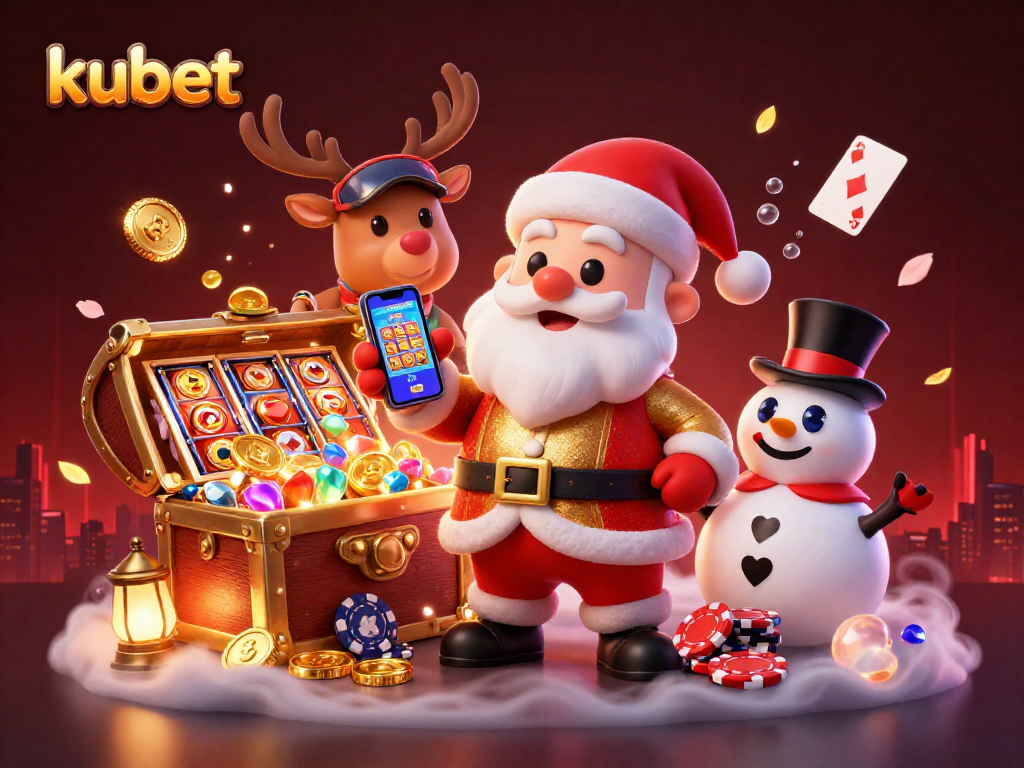 Engage with kubet's vibrant casino scene featuring festive characters and dynamic gaming elements.