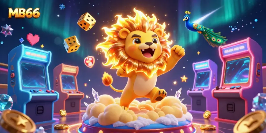 Play exhilarating casino games at MB66 with dynamic characters and vibrant visuals in a golden atmosphere.