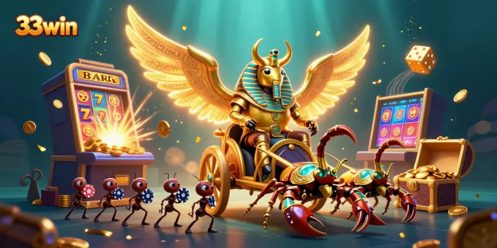 Experience thrilling wins with 33win in a vibrant animated casino world full of golden treasures and excitement.