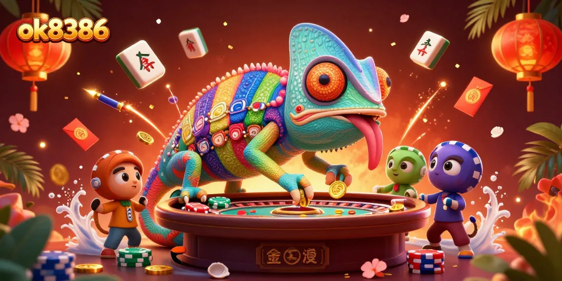 Engage in thrilling games at ok8386, featuring vibrant casino elements and animated characters.