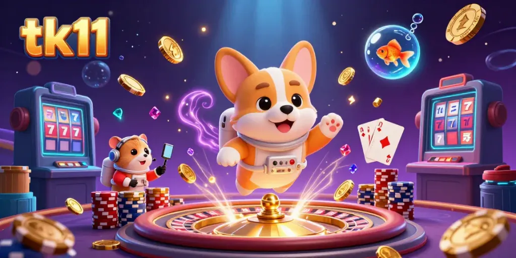 Engage in thrilling tk11 gaming adventures with cartoon characters in a vibrant space casino.