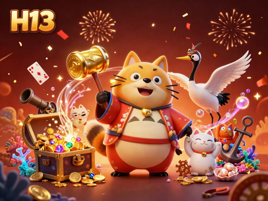 Join the exciting world of H13! Cheerful characters and a treasure-filled underwater scene light up the gambling fun.