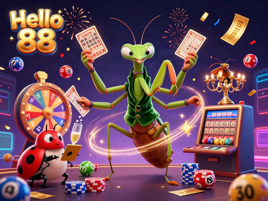 Experience thrilling moments at Hello 88 with a lively casino scene featuring unique characters!