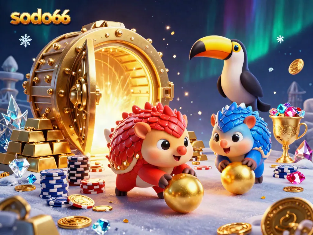 Experience thrilling gameplay with SODO66, featuring colorful pangolin characters in a dynamic casino scene.