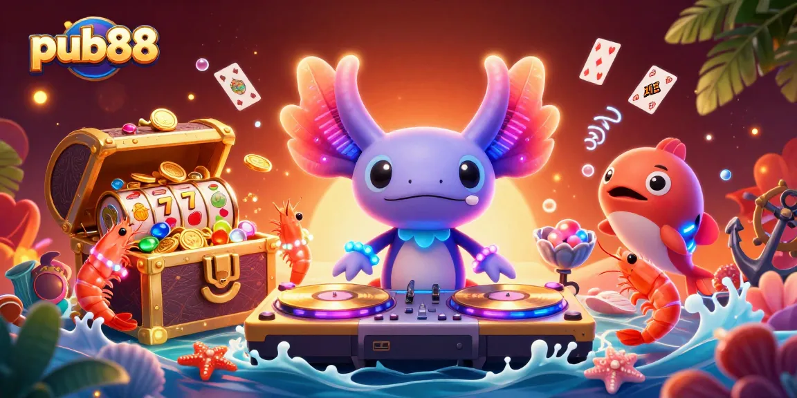 Spin to win at pub88 with a vibrant underwater casino scene featuring unique 3D characters and game elements.