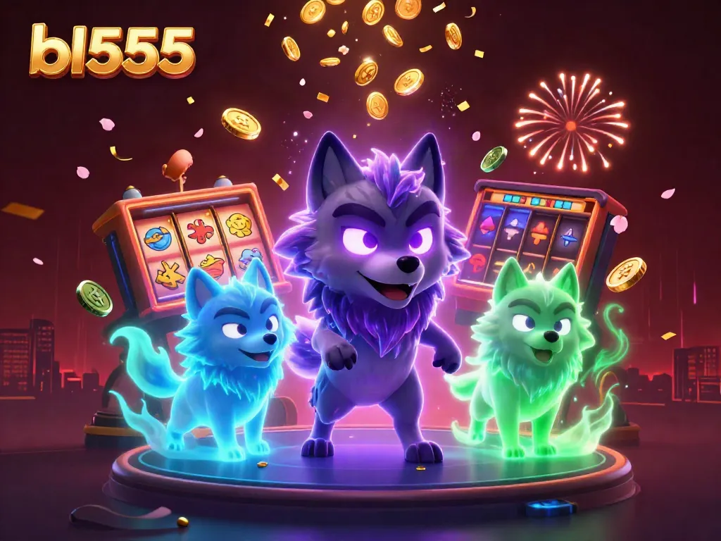 Engage with the thrilling atmosphere of bl555, featuring spectral wolves amidst vibrant casino elements and dazzling animations.