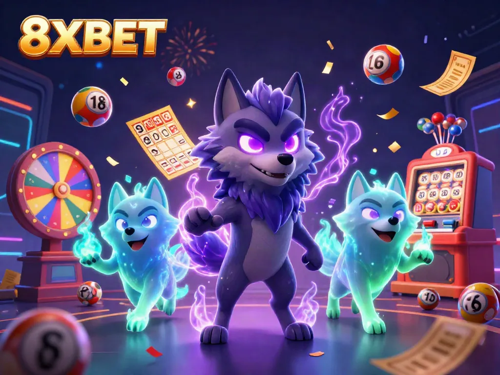 Engage in thrilling gameplay and win big with 8XBET's vibrant casino experience featuring wolves and lottery elements.