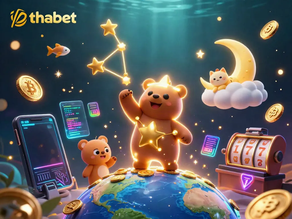 Engage with thrilling games and promotions at thabet, showcasing lively casino elements and characters.