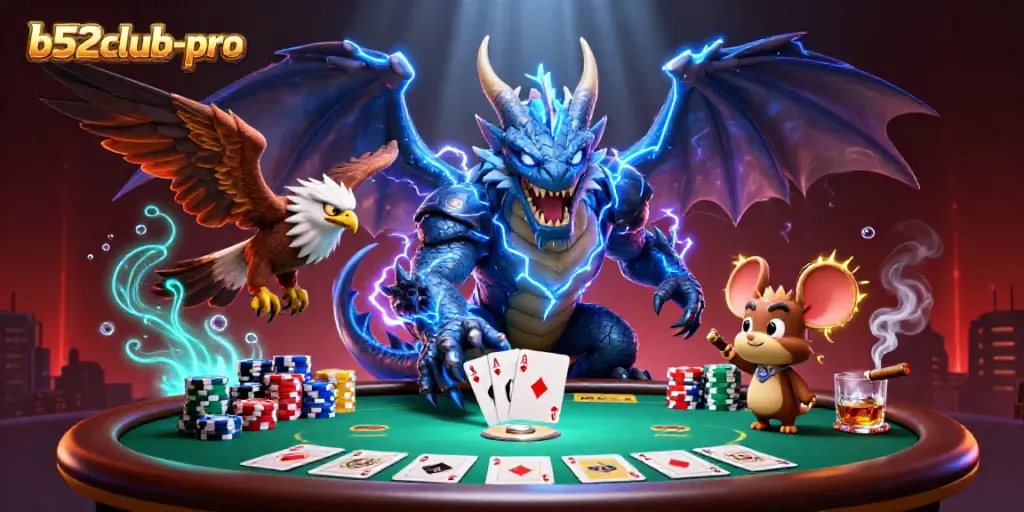 Experience the excitement of poker gameplay at b52club-pro with vibrant characters and dynamic elements.