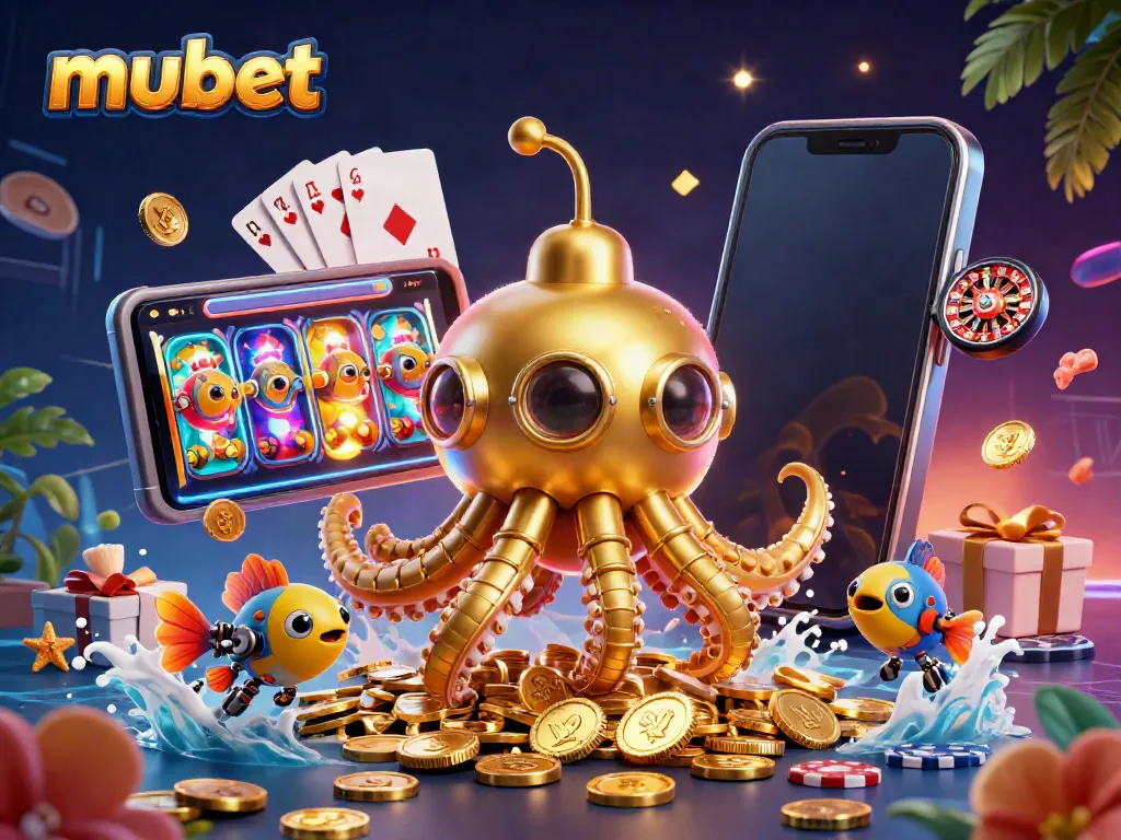 Experience thrilling action in mubet with golden kraken submarine and vibrant casino elements.