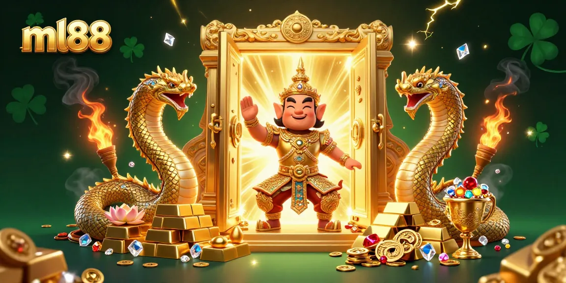 Experience thrilling games at ml88, featuring golden treasures, guardians, and vibrant casino elements.