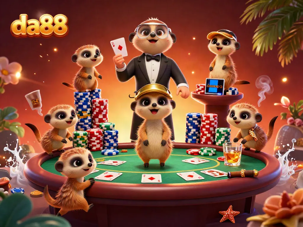 Engage with da88 as meerkats orchestrate a dynamic poker casino scene filled with excitement