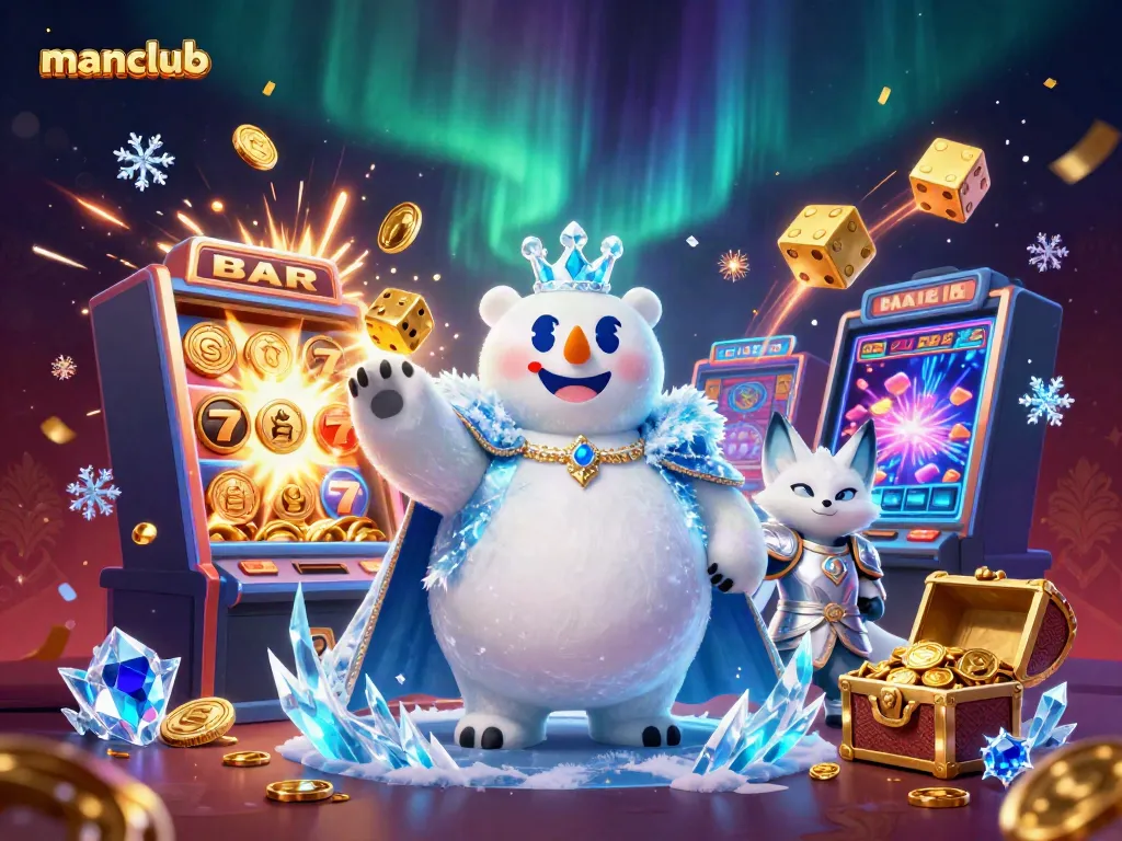 Experience thrilling action with manclub-themed characters amidst vibrant casino elements.