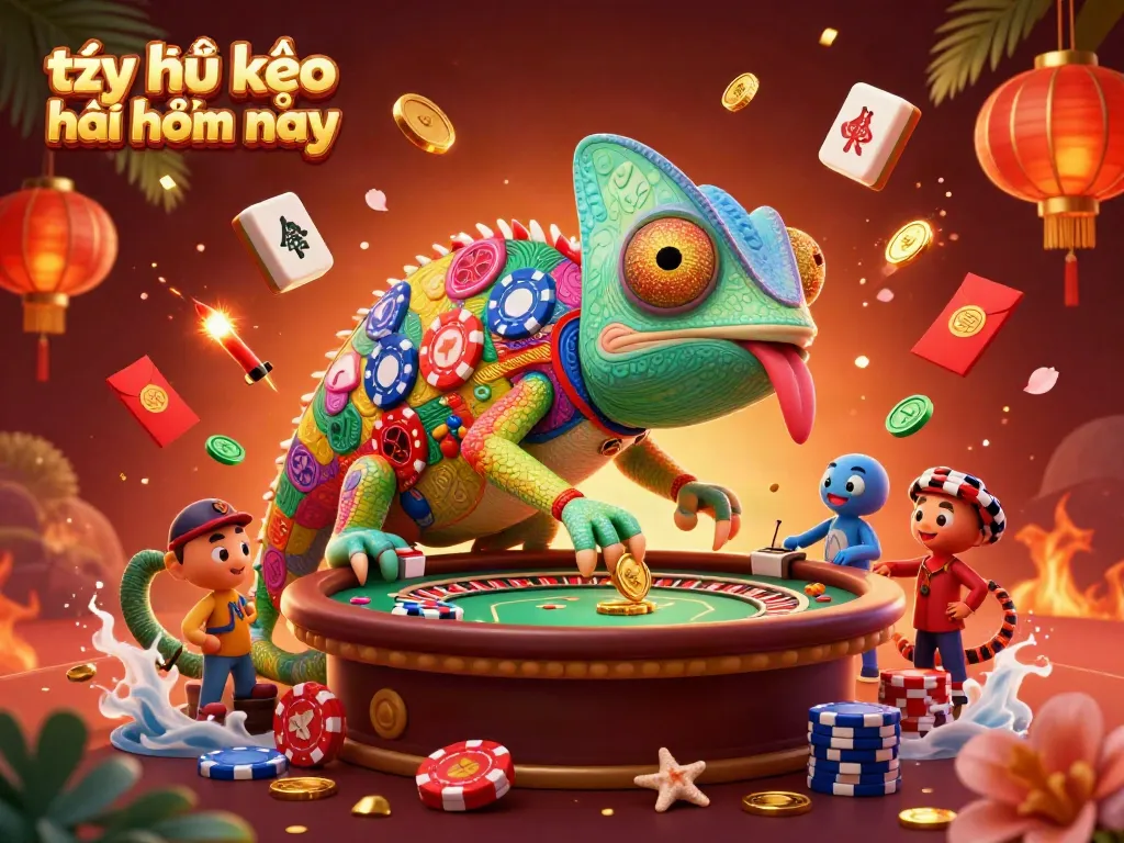 Engage with the vibrant world of tỷ lệ kèo nhà cái hôm nay through a dynamic casino-themed illustration showcasing colorful characters and gambling elements.