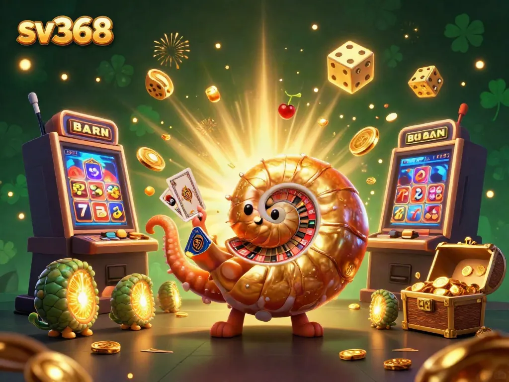 Spin and win big with sv368, featuring an ancient nautilus roulette wheel surrounded by vibrant casino elements.