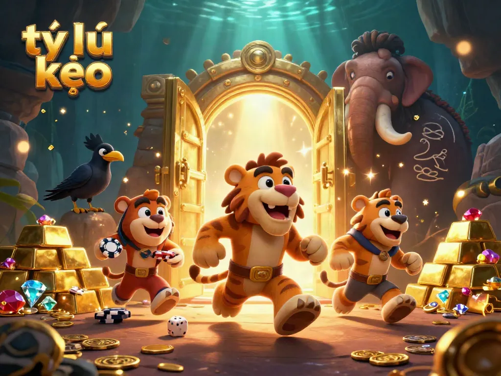 Experience the thrill of tỷ lệ kèo in this vibrant 3D casino scene with animated characters.