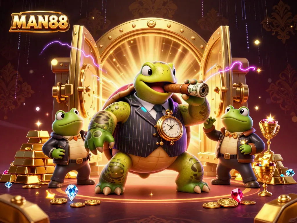 Experience thrilling gameplay at MAN88 with a lively scene of enchanting casino characters and treasures.