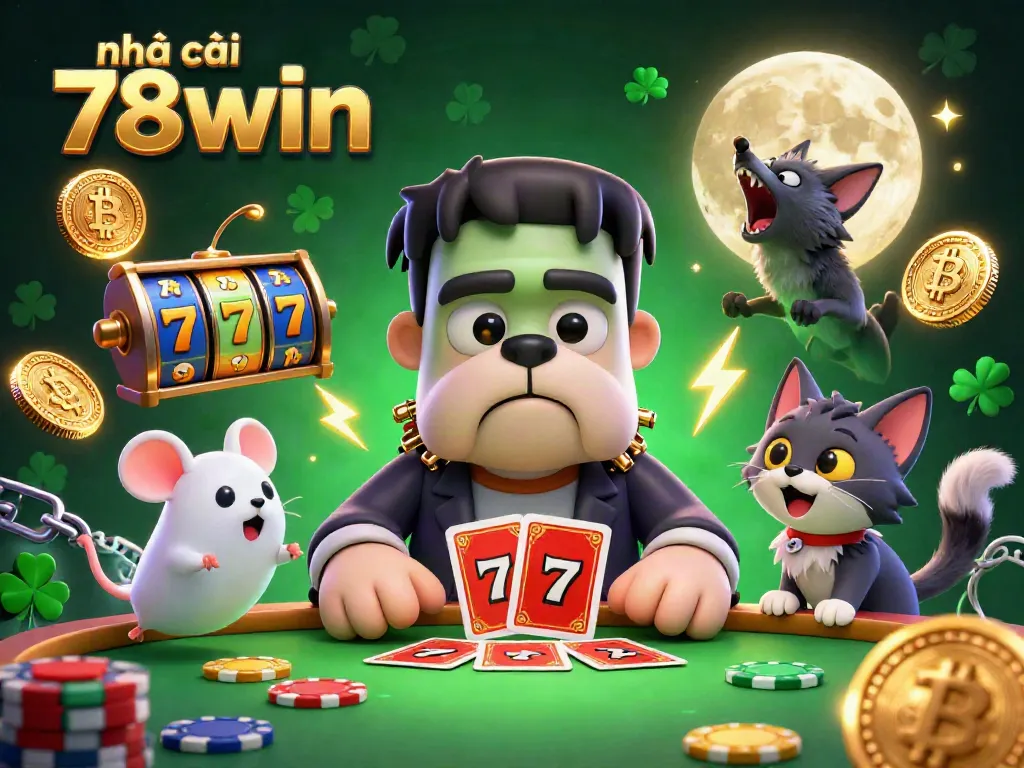 Interact with vibrant slots and golden elements at nhà cái 78win's casino scene.
