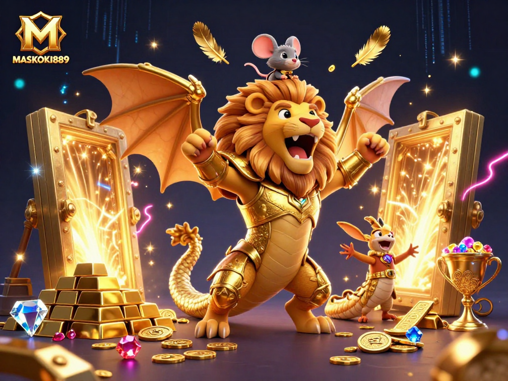 Experience thrilling gameplay with MASKOKI889 as golden treasures fill the scene.