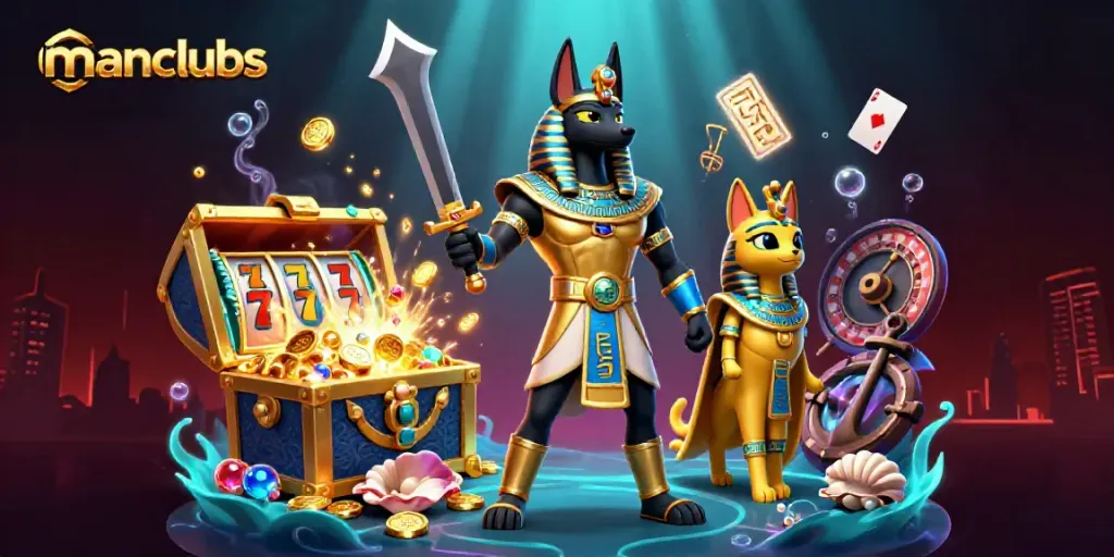 Experience thrilling wins at manclubs with captivating characters and vibrant casino elements.