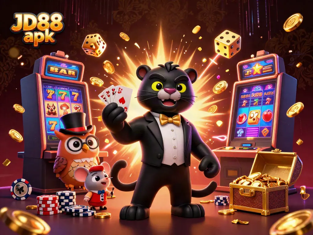 Experience thrilling gameplay with JD88 apk featuring playful casino animals and vibrant gaming elements.