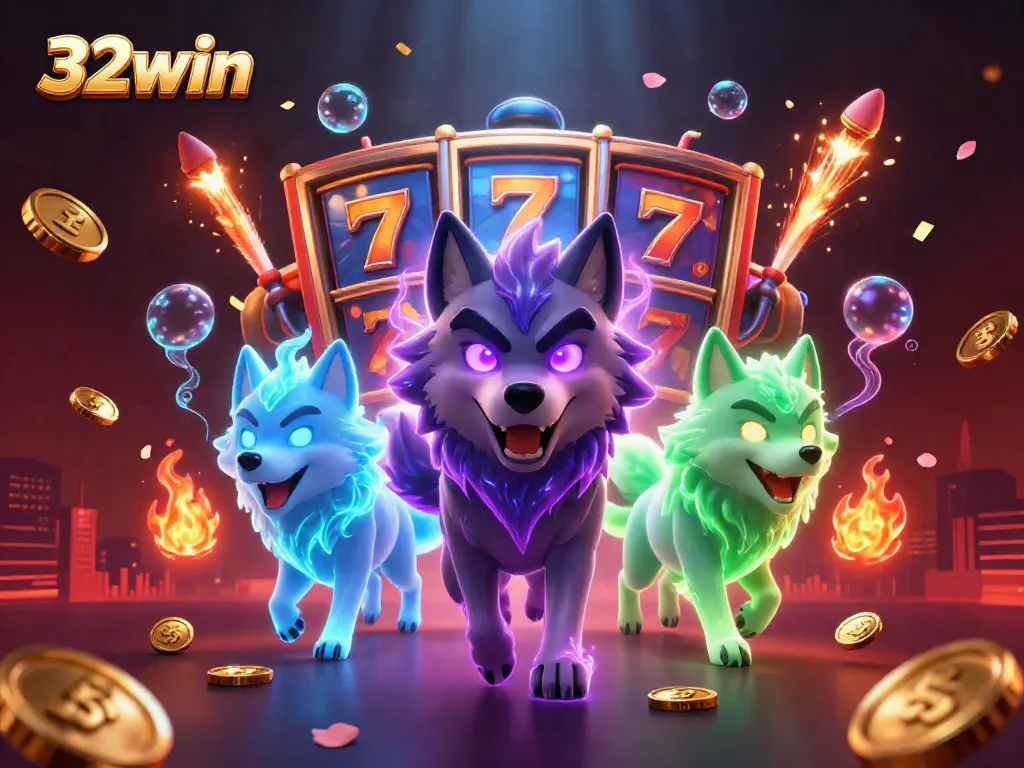Experience thrilling moments at 32win with exciting slot machines, glowing characters, and vibrant casino elements.