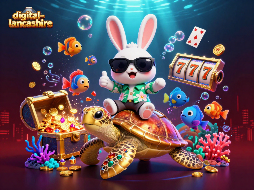Engage with digital-lancashire's vibrant casino world featuring a lucky rabbit and golden turtle.